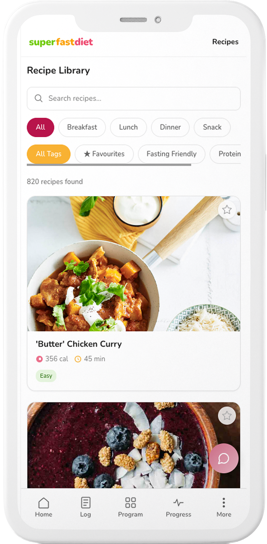 Recipes app screen