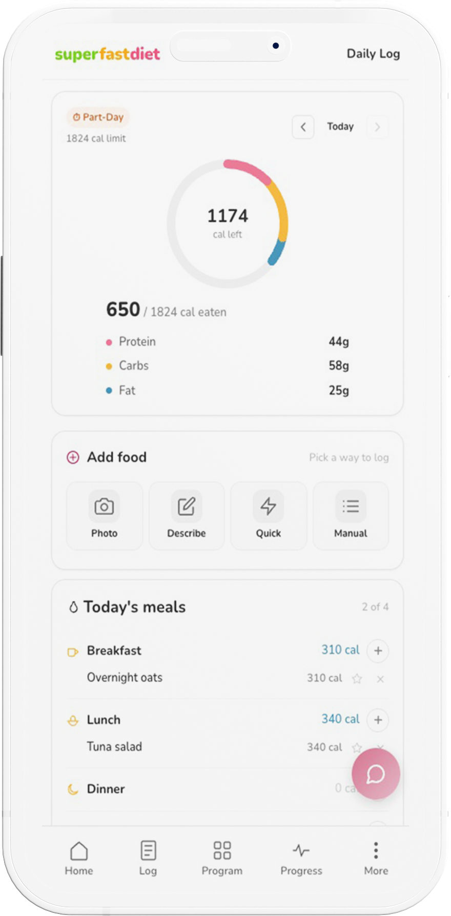 Calorie Tracking app screen